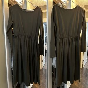 Casual Olive Green Long Sleeve Dress